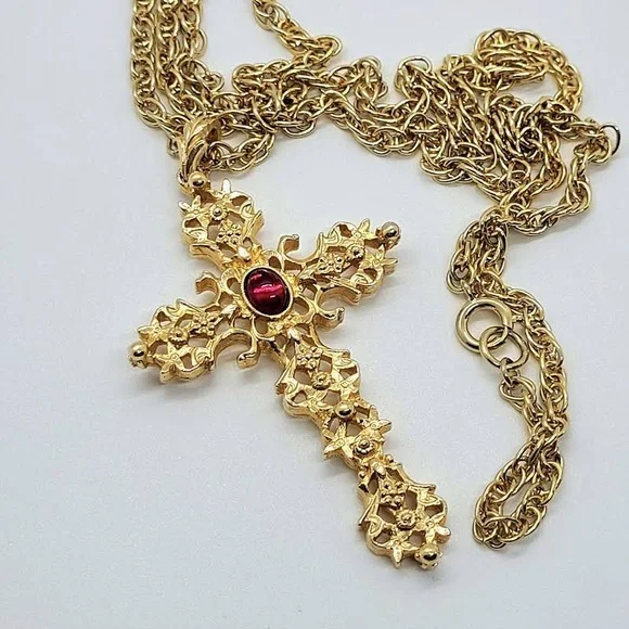 v i n t a g e :: 
gold gothic vintage cross pin necklaces - Picture 2 of 3